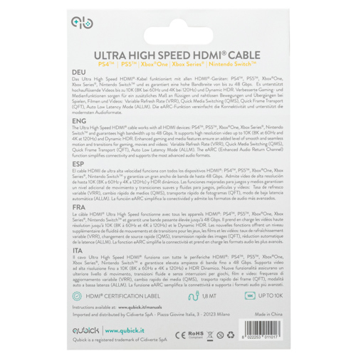 Cavo HDMI Cavo HDMI Qubick ACMU0048 8K Black (ord.min.1.00 unità)