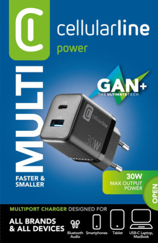 Caricabatterie USB Caricabatterie Cellular Line ACHUSBGAN2PD30WK MULTIPOWER MICRO 30W GaN (ord.min.1.00 unità)