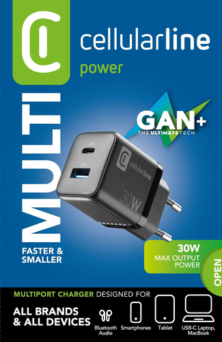 Caricabatterie USB Caricabatterie Cellular Line ACHUSBGAN2PD30WK MULTIPOWER MICRO 30W GaN (ord.min.1.00 unità)