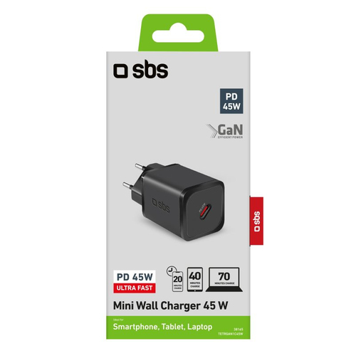 Caricabatterie USB Caricabatterie Sbs TETRGAN1C45W MINI WALL CHARGER 45W GaN Power Delive (ord.min.1.00 unità)