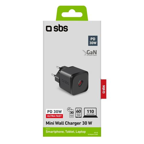 Caricabatterie USB Caricabatterie Sbs TETRGAN1C30W MINI WALL CHARGER 30W GaN Power Delive (ord.min.1.00 unità)