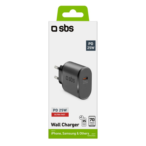 Caricabatterie USB Caricabatterie Sbs TETR1CPD25 WALL CHARGER 25W Power Delivery Black (ord.min.1.00 unità)