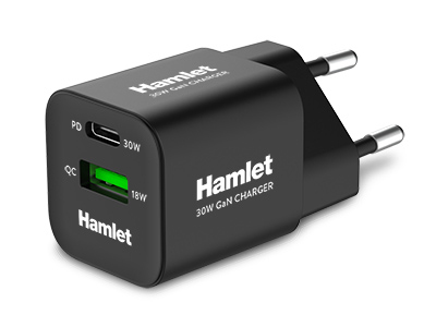 Caricabatterie USB Caricabatterie Hamlet XPDC G3018Q 30W Dual Port GaN Power Delivery Bla (ord.min.1.00 unità)