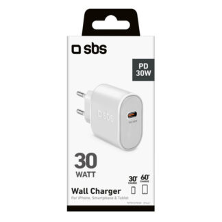 Caricabatterie USB Caricabatterie Sbs TETR1CPD30 WALL CHARGER 30W Power Delivery Bianco (ord.min.1.00 unità)