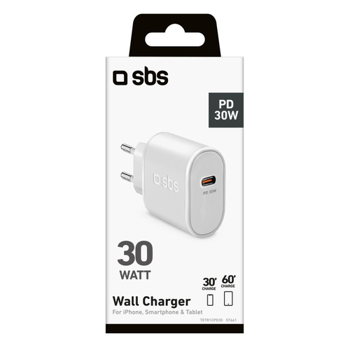 Caricabatterie USB Caricabatterie Sbs TETR1CPD30 WALL CHARGER 30W Power Delivery Bianco (ord.min.1.00 unità)