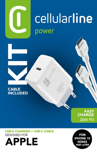 Caricabatterie USB Caricabatterie Cellular Line ACHIPHKITC2CPD20WW CHARGER KIT 20W Power (ord.min.1.00 unità)