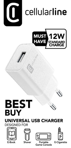 Caricabatterie USB Caricabatterie Cellular Line ACHUSB12WSMLW 12W White (ord.min.1.00 unità)