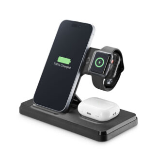 Caricabatterie wireless Caricabatterie Cellular Line WIRESTAND3IN1FBK TRIPLE Black (ord.min.1.00 unità)