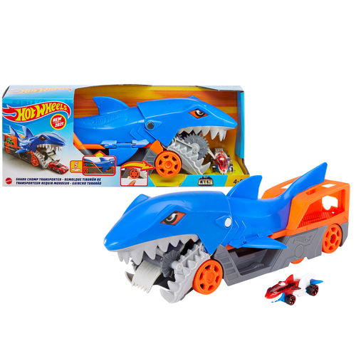 Playset pista Playset Shark chomp transporter con auto 1:64 Mattel GVC36 HOT WHEELS (ord.min.1.00 unità)