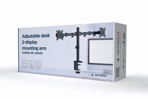 Supporto monitor TV scrivania Supporto monitor TV scrivania Gembird MA D2 01 Dual Black (ord.min.1.00 unità)