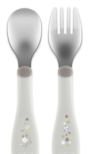 Set posate infanzia Set cucchiaio e forchetta bimbi Chicco 00016102350000 Grigio (ord.min.1.00 unità)