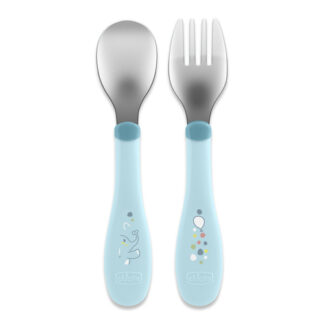 Set posate infanzia Set cucchiaio e forchetta bimbi Chicco 00016102250000 Azzurro (ord.min.1.00 unità)