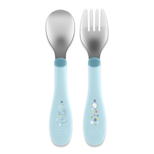 Set posate infanzia Set cucchiaio e forchetta bimbi Chicco 00016102250000 Azzurro (ord.min.1.00 unità)