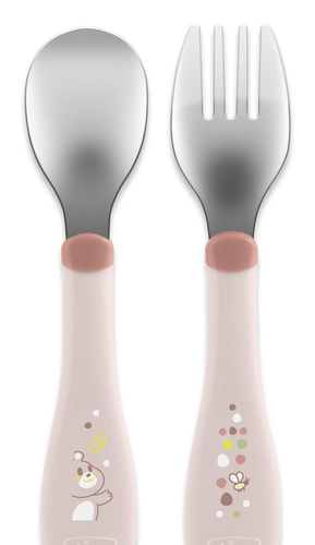 Set posate infanzia Set cucchiaio e forchetta bimbi Chicco 00016102150000 Rosa (ord.min.1.00 unità)
