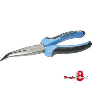 PINZE CON TRONCHESE BECCHI MEZZOTONDI CURVI TESTA CROMATA E IMPUGNATURE ISOLATE IN MATERIALE BICOMPONENTE 253GB 200 PINZE CON TRONCHESE long chain nose pliers, 45° bended nose Orig. Gedore