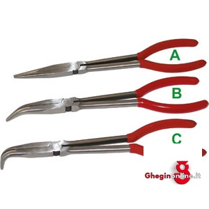 PINZE EXTRA-LUNGHE CON BECCHI MEZZOTONDI PER MONTAGGI 260GC PINZE EXTRA-LUNGHE extra-long pliers with chain nose for assembly Prod. SCU