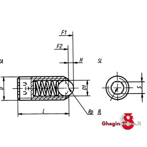 PRESSORI A MOLLA FILETTATI TIPO CON SFERA AD ESAGONO INCASSATO E SPINTA MAGGIORATA 2812S 5 PRESSORI MOLLA FILETT. spring plungers with thread Prod. SCU - immagine 2