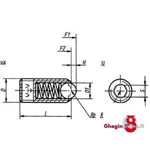 PRESSORI A MOLLA FILETTATI TIPO CON SFERA AD ESAGONO INCASSATO E SPINTA MAGGIORATA, IN ACCIAIO INOSSIDABILE 2812T 10 PRESSORI MOLLA FILETT. spring plungers with thread Prod. SCU - immagine 2