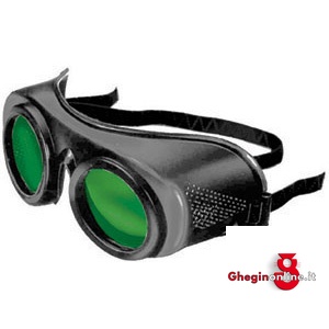 OCCHIALI DI PROTEZIONE; MONTATURA IN PLASTICA LEGGERA E INDEFORMABILE; LENTI VERDI DIN 5 IN VETRO 3388L OCCHIALI DI PROTEZIONE protection glasses Prod. SCU