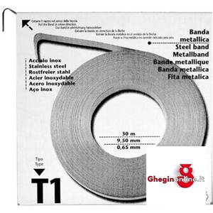 FASCETTE STRINGITUBI A NASTRO IN ACCIAIO INOX AISI 301 3474R 19 FASCETTE (cf.30 mt.) band clamps Prod. SCU