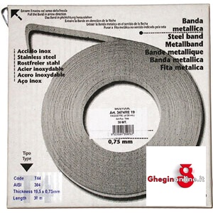 FASCETTE STRINGITUBI A NASTRO IN ACCIAIO INOX AISI 304 3474RE 19 FASCETTE (cf.30 mt.) band clamps Prod. SCU