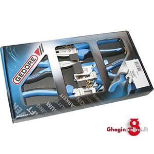 ASSORTIMENTI 4 PINZE -TRONCHESI E SPELAFILI CROMATI 347GR ASSORT. PINZE plier-cutter and strippers Orig. Gedore