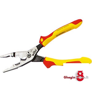 PINZA MULTIFUNZIONE CON TRONCHESE, SERRACAPICORDA E SPELAFILI 352GVE PINZA MULTIFUNZIONE VDE insulated and officially controlled tools under voltage-VDE Prod. SCU
