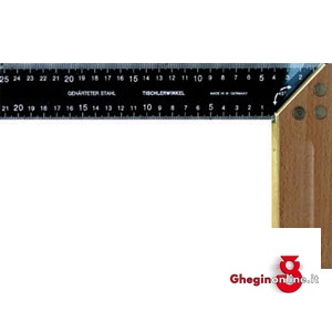 SQUADRE PER FALEGNAMI TIPO A SGHEMBO, BASE IN LEGNO CON BORDI IN OTTONE ASTA IN ACCIAIO 4290G 400 SQUADRE x FALEGNAMI joiner's squares Orig. MIB