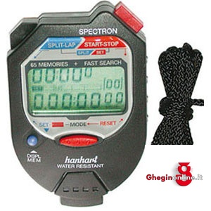 OROLOGI CONTATEMPO ELETTRONICI DIGITALI CON DISPLAY A 15 CIFRE PER LETTURE A 1/100 DI SEC.E 1/100 DI MIN. 4390G OROLOGI CONTATEMPO E-D quartz controlled led stopwatches Prod. SCU - Orig. Hanhart