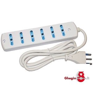 PRESE MULTIPLE TIPO A CIABATTA LISCIA COLORE BIANCO 6 PRESE 4473G 9E PRESE MULTIPLE - 6 power sockets Prod. SCU