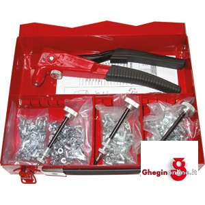 ASSORTIMENTO 300 INSERTI FILETTATI M 3-5, 100 INSERTI TESTA RIDOTTA M 4 E PINZA 514A 514B ASS. INSERTI FILITTATI threaded rivets pliers Prod. SCU