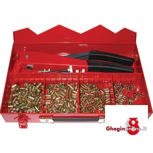 ASSORTIMENTO 400 INSERTI FILETTATI M 3-4-5-6 E PINZA 514C 514D ASS. INSERTI FILETTATI threaded rivets pliers Prod. SCU