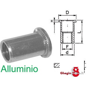 INSERTI FILETTATI A TESTA PIANA IN ALLUMINIO (CF 200PZ) 514P 10 INSERTI FIL.(CF.200PZ) threaded rivets Prod. SCU