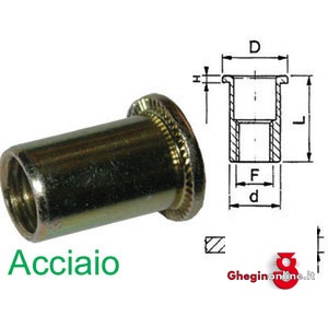 INSERTI FILETTATI A TESTA PIANA IN ACCIAIO (CF 200PZ) 514R 12 INSERTI FIL.(cf.100pz) threaded rivets Prod. SCU