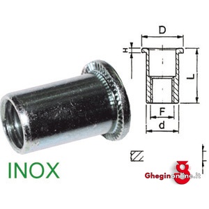 INSERTI FILETTATI A TESTA PIANA IN ACCIAIO (CF 200PZ) 514V 10 INSERTI FIL.(CF 200PZ) inox threaded rivets Prod. SCU