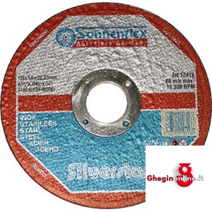 MOLE SOTTILI PER TAGLIARE INOX IN ELETTROCORINDONE BONIFICATO DI TIPO DURO CENTRO PIANO SOTTILE - PICCOLO DIAMETRO 7108G 150 MOLE DA TAGLIO INOX cutting-off wheels for steel and inox Orig. Sonnenflex