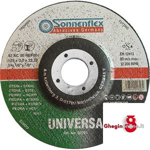 MOLE UNIVERSALI COMBINATE PER TAGLIARE ACCIAI E PIETRE CENTRO DEPRESSO 7195GA 230 MOLE SOT.xT/ACC.PIETRE combined cutting wheeIs for metal and stone Orig. Sonnenflex