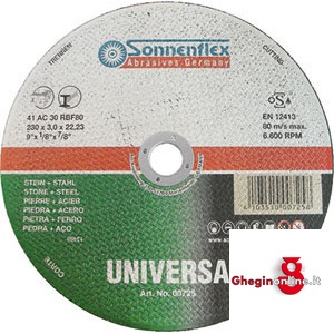 MOLE UNIVERSALI COMBINATE PER TAGLIARE ACCIAI E PIETRE CENTRO PIANO 7195GB 180 MOLE SOT.xT/ACC.PIETRE combined cutting wheeIs for metal and stone Orig. Sonnenflex