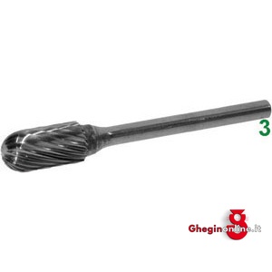 FRESE ROTATIVE IN METALLO DURO TIPO CILINDRICO TESTA SFERICA. ATTACCO Ø MM 3 TAGLIO 3 8034F 6 FRESE M.DURO taglio 3 burrs of tungsten carbide Prod. SCU