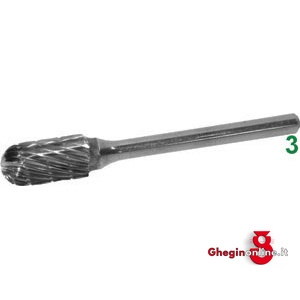FRESE ROTATIVE IN METALLO DURO TIPO CILINDRICO TESTA SFERICA. ATTACCO Ø MM 3 TAGLIO 5 8034L 6 FRESE M.DURO taglio 5 burrs of tungsten carbide Prod. SCU