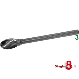 FRESE ROTATIVE IN METALLO DURO TIPO OVALE. ATTACCO Ø MM 3 TAGLIO 3 8034S 6 FRESE M.DURO taglio 3 burrs of tungsten carbide Prod. SCU