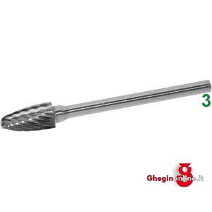 FRESE ROTATIVE IN METALLO DURO TIPO TONDO CONICO. ATTACCO Ø MM 3 TAGLIO 3 8035A 6 FRESE M.DURO taglio 3 burrs of tungsten carbide Prod. SCU
