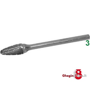 FRESE ROTATIVE IN METALLO DURO TIPO TONDO CONICO. ATTACCO Ø MM 3 TAGLIO 5 8035B 6 FRESE M.DURO taglio 5 burrs of tungsten carbide Prod. SCU