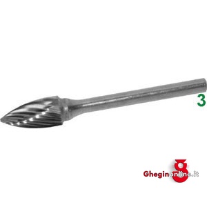 FRESE ROTATIVE IN METALLO DURO TIPO A FIAMMA. ATTACCO Ø MM 3 TAGLIO 3 8035D 6 FRESE M.DURO taglio 3 burrs of tungsten carbide Prod. SCU