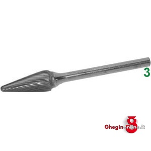 FRESE ROTATIVE IN METALLO DURO TIPO CONICO CON PUNTA SFERICA. ATTACCO Ø MM 3 TAGLIO 3 8035F 6 FRESE M.DURO taglio 3 burrs of tungsten carbide Prod. SCU