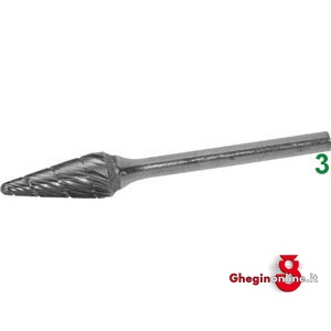 FRESE ROTATIVE IN METALLO DURO TIPO CONICO CON PUNTA SFERICA. ATTACCO Ø MM 3 TAGLIO 5 8035L 6 FRESE M.DURO taglio 5 burrs of tungsten carbide Prod. SCU