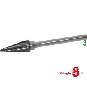 FRESE ROTATIVE IN METALLO DURO TIPO CONICO.ATTACCO Ø MM 3 TAGLIO 3 8035P 6 FRESE M.DURO taglio 3 burrs of tungsten carbide Prod. SCU