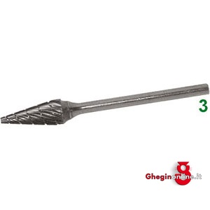 FRESE ROTATIVE IN METALLO DURO TIPO CONICO. ATTACCO Ø MM 3 TAGLIO 5 8035R 6 FRESE M.DURO taglio 5 burrs of tungsten carbide Prod. SCU