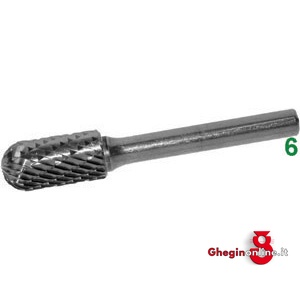 FRESE ROTATIVE IN METALLO DURO TIPO CILINDRICO-TESTA SFERICA ATTACCO Ø MM 6 TAGLIO 7 8045P 16 FRESE M.DURO taglio 7 burrs of tungsten carbide Prod. SCU