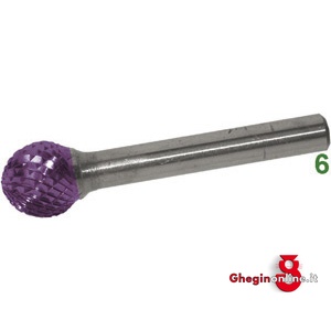 FRESE ROTATIVE IN METALLO DURO TIPO A SFERA ATTACCO Ø MM 6 TAGLIO 4 RIVESTIMENTO TIALN 8050H 16 FRESE M.DURO RIV.tg. 4 burrs of tungsten carbide Prod. SCU